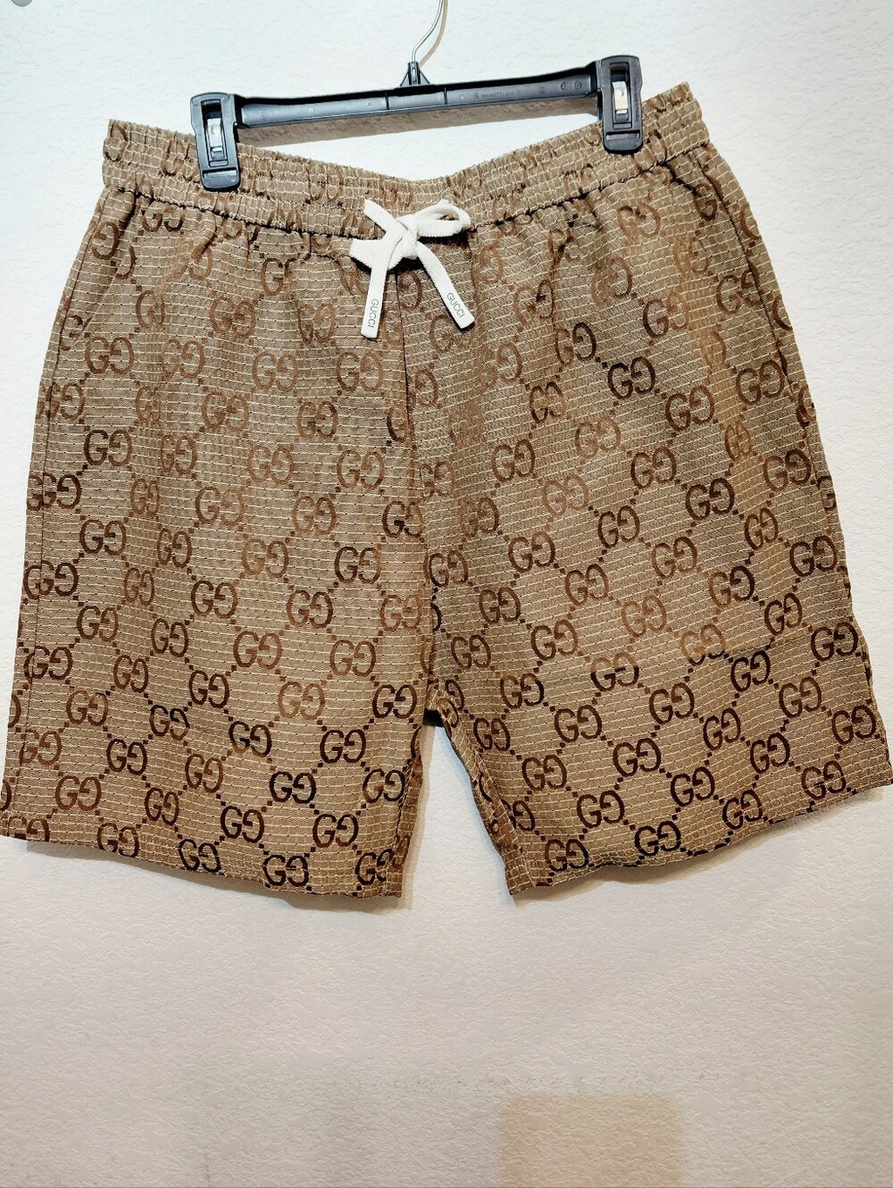 Gucci Brown Monogram Shorts with Drawstring XL In Excellent New Condition